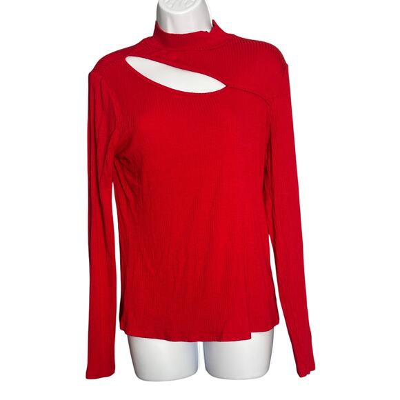 Cyrus Red Ribbed Cutout Mock Neck Top, Women's Medium - Picture 1 of 5